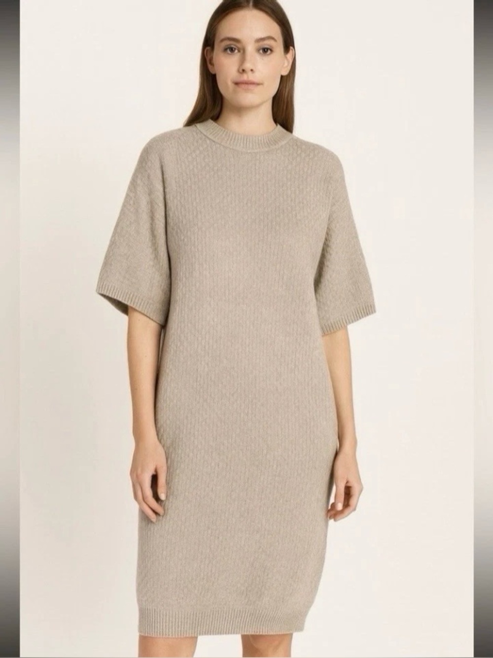 ⁠NWT Diarte Size Medium 100% Merino Wool Knit Sweater Dress Neutral Quiet Luxury